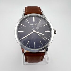 Relic Fossil Watch Men 40mm Blue Dial Leather Band